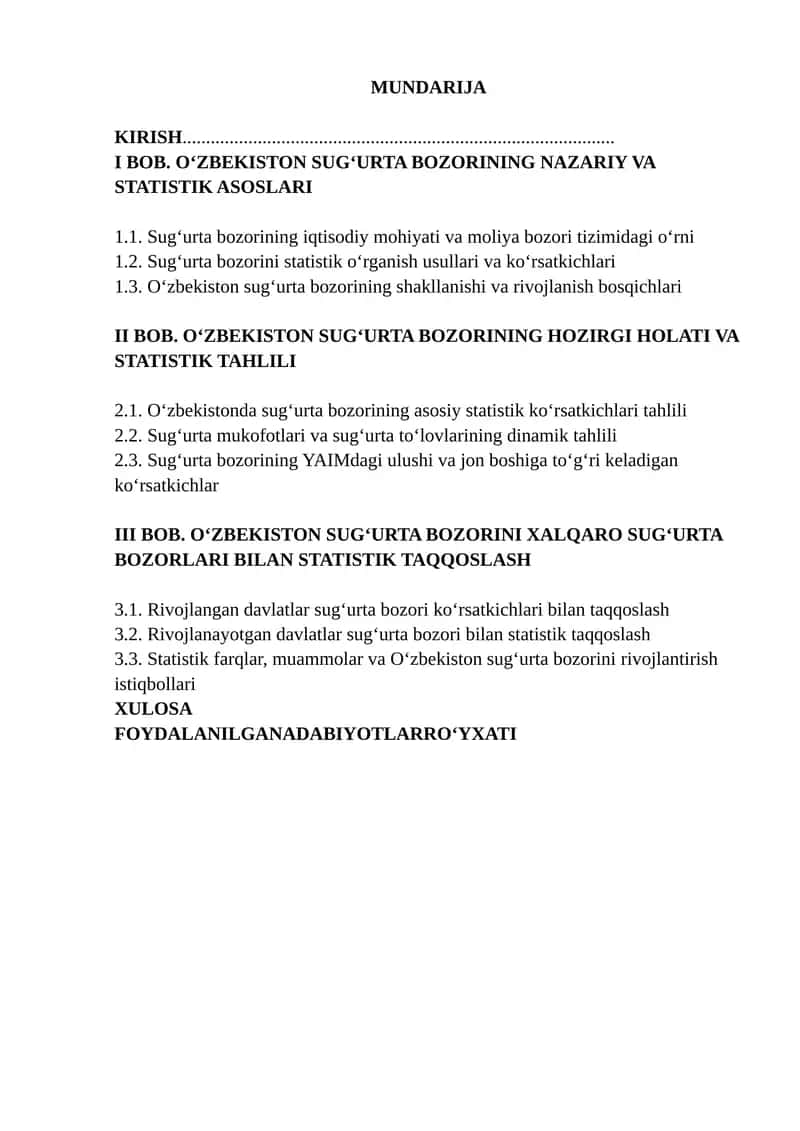 O‘ZBEKISTON SUG‘URTA BOZORINING NAZARIY VA STATISTIK ASOSLARI