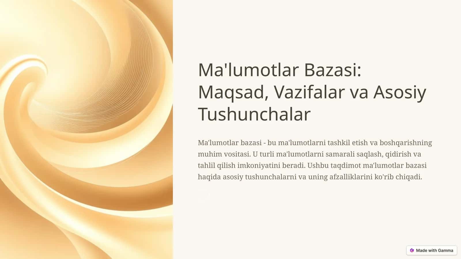Ma'lumotlar Bazasi: Maqsad, Vazifalar va Asosiy Tushunchalar