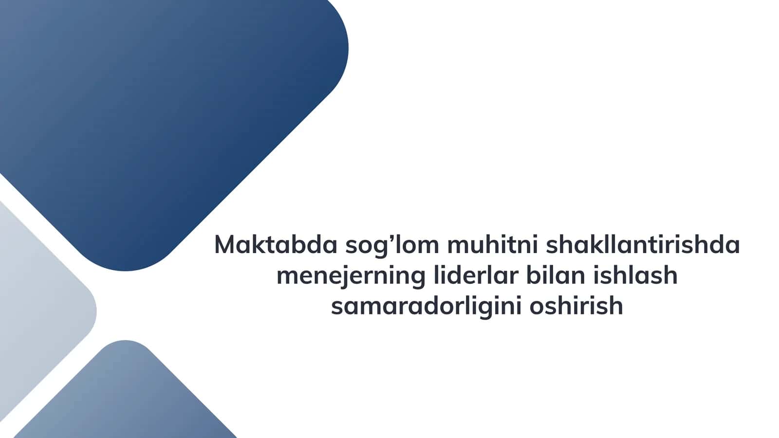 Maktabda sog’lom muhitni shakllantirish dasturining liderlar bilan ishlash samaradorligi