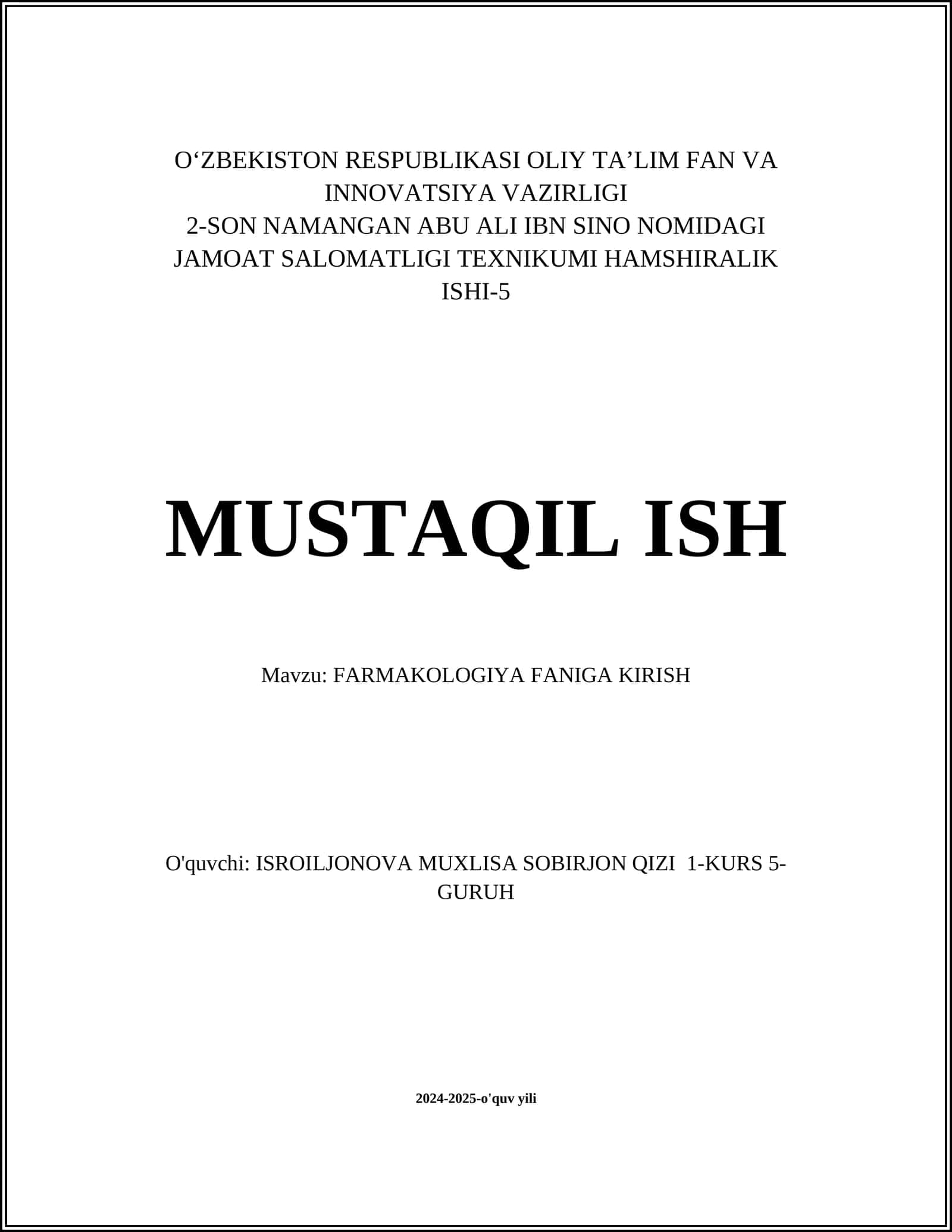 FARMAKOLOGIYA FANIGA KIRISH