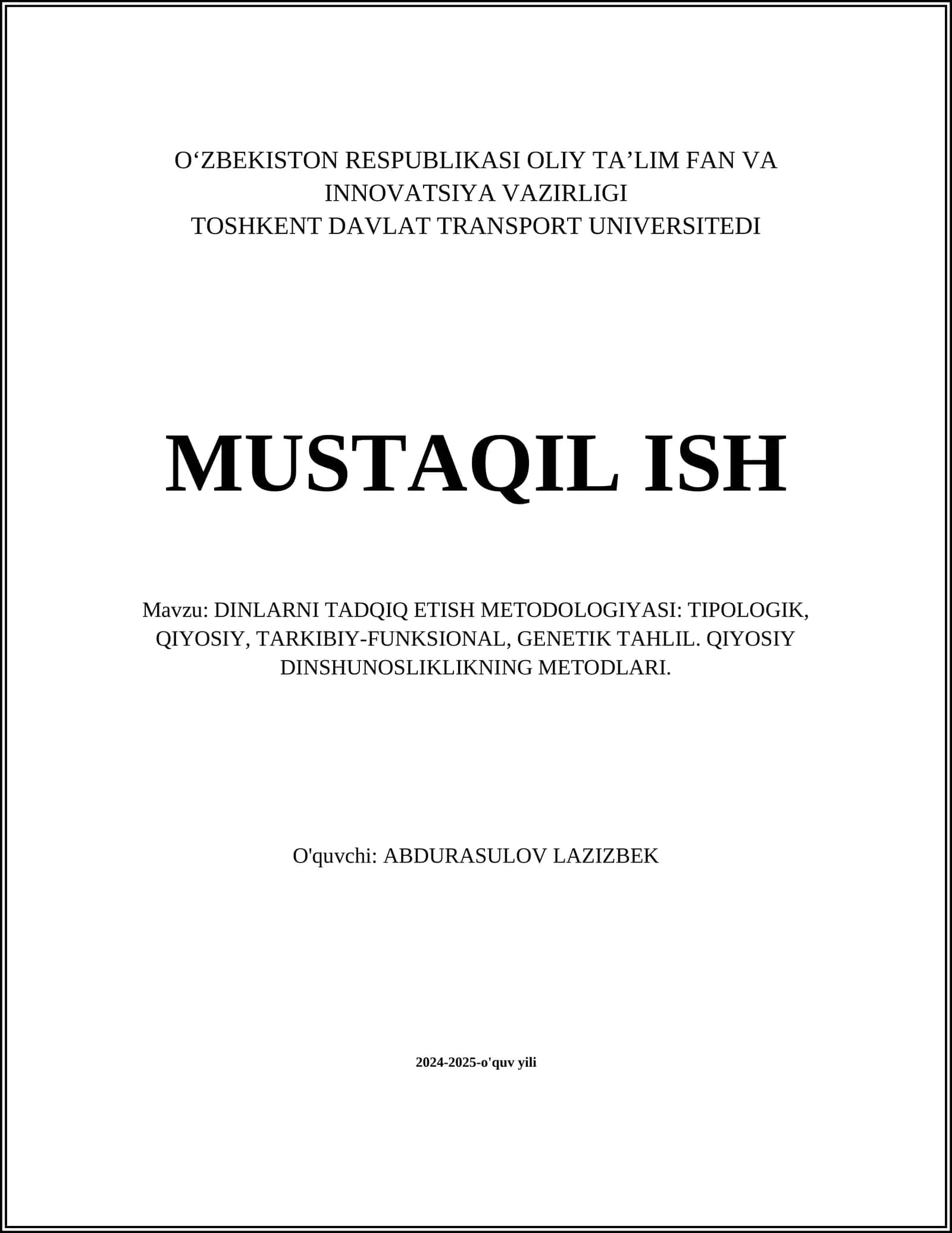 DINLARNI TADQIQ ETISH METODOLOGIYASI