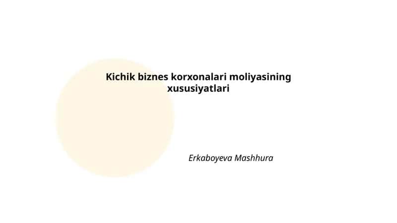 Kichik biznes korxonalari moliyasining xususiyatlari