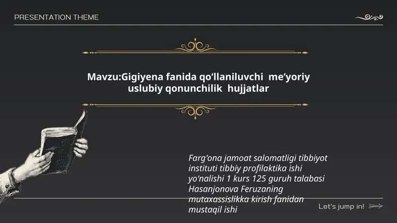 Gigiyena fanida qoʻllaniluvchi meʼyoriy uslubiy qonunchilik hujjatlar