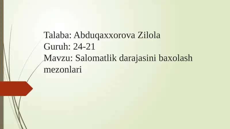 Salomatlik darajasini baxolash mezonlari