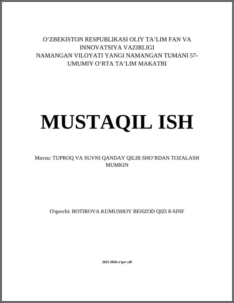 TUPROQ VA SUVNI QANDAY QILIB SHOʻRDAN TOZALASH MUMKIN