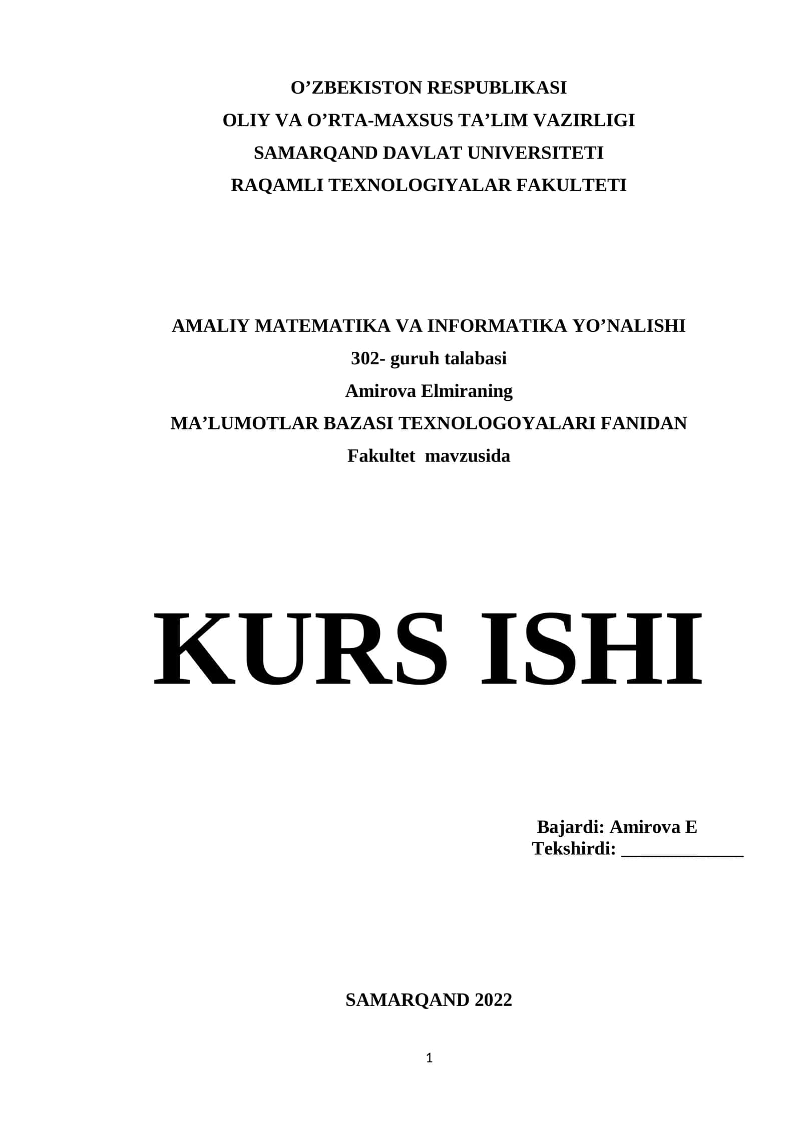 Fakultetdagi ma'lumotlar ba'zasini loyihalash