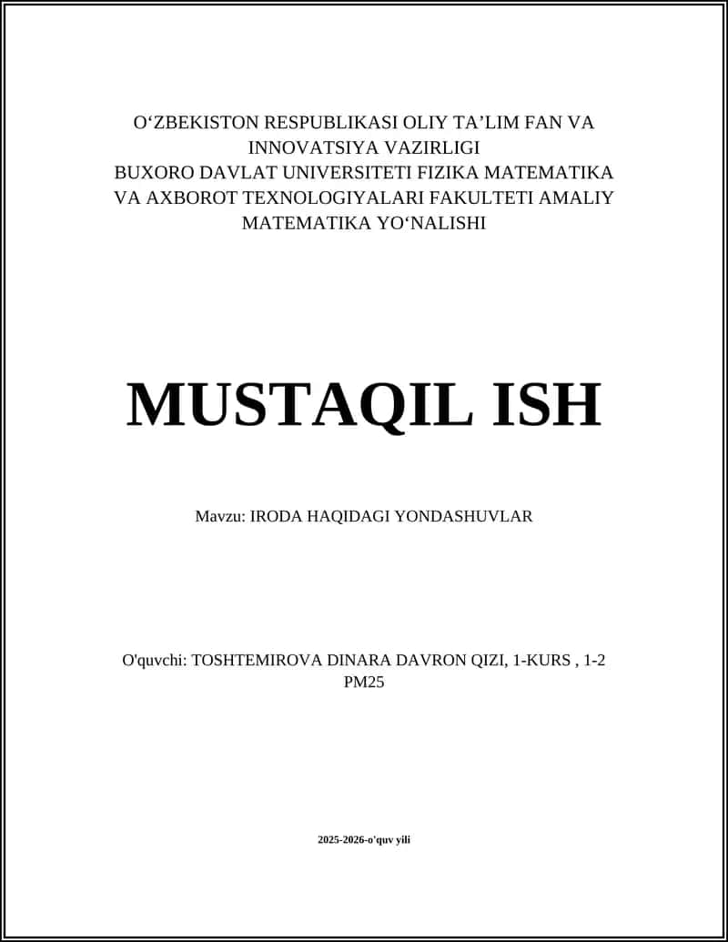 IRODA HAQIDAGI YONDASHUVLAR