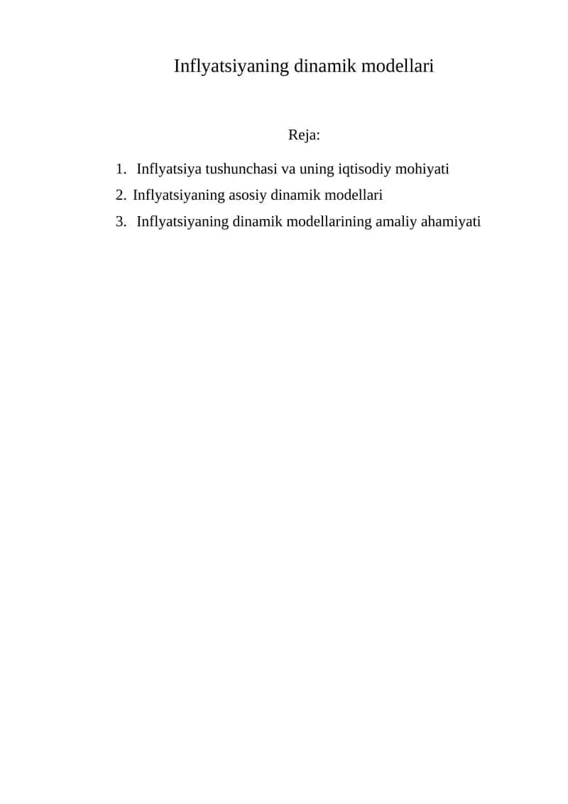 Inflyatsiyaning dinamik modellari