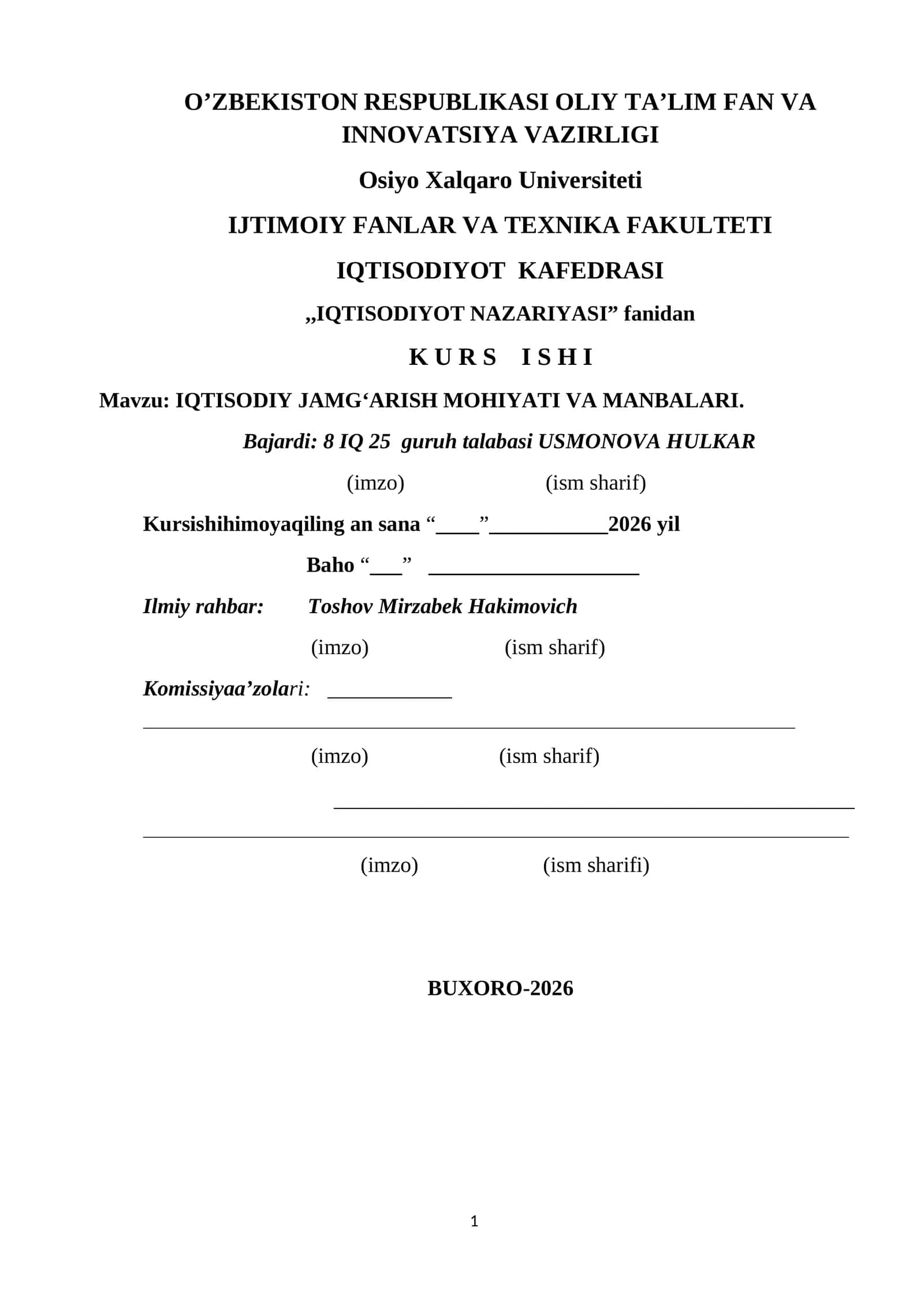 IQTISODIY JAMGʻARISH MOHIYATI VA MANBALARI