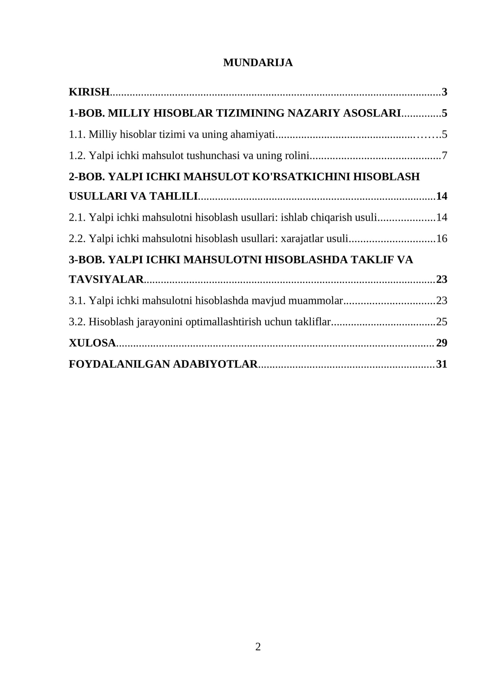 MILLIY HISOBLAR TIZIMINING NAZARIY ASOSLARI