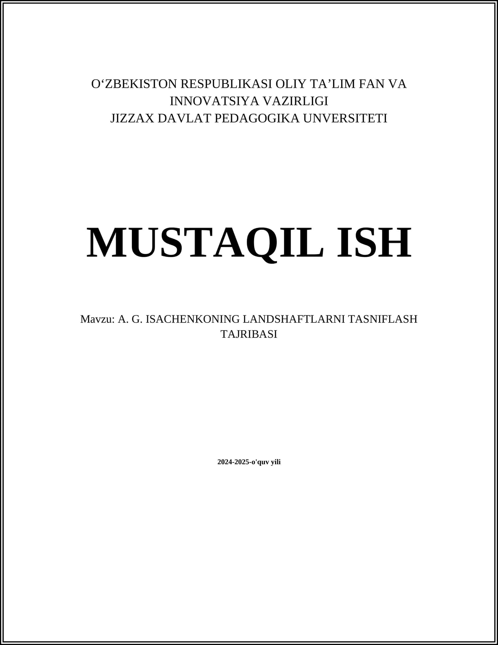 A. G. ISACHENKO NING LANDSHAFTLARNI TASNIFLASH TAJRIBASI