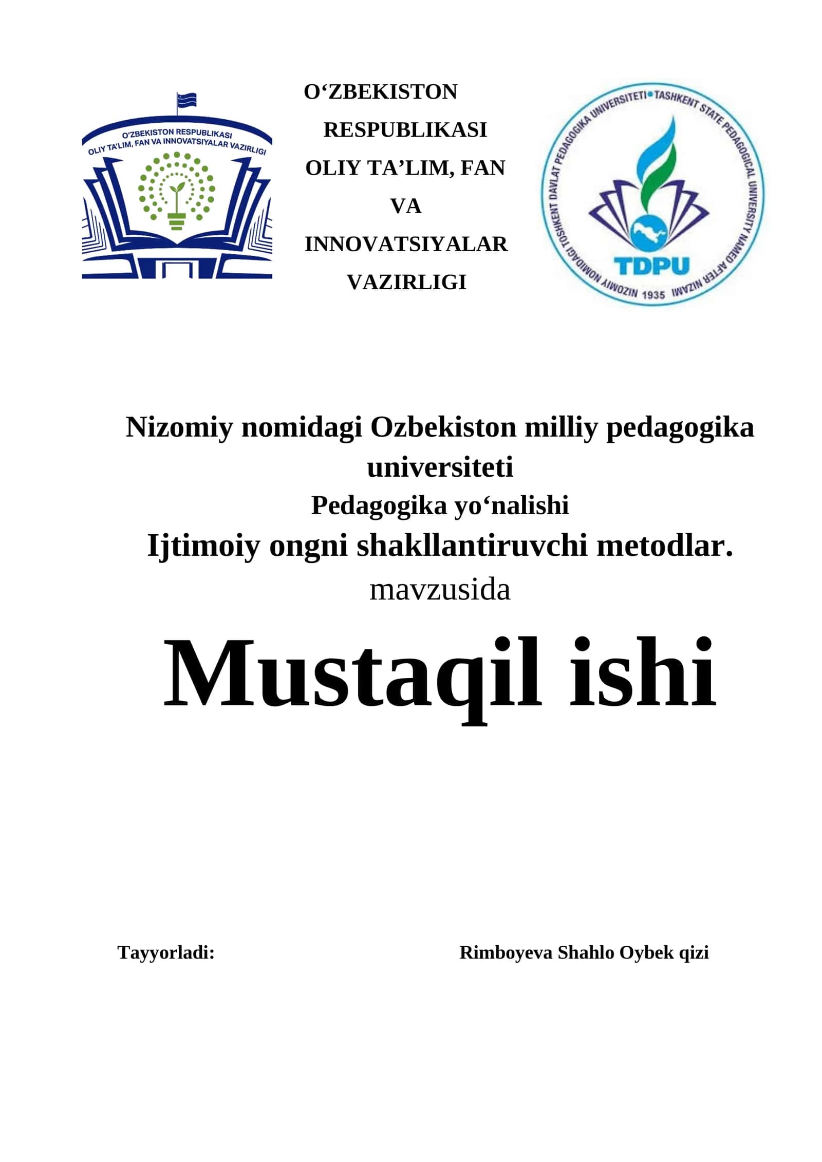 Ijtimoiy ongni shakllantiruvchi metodlar