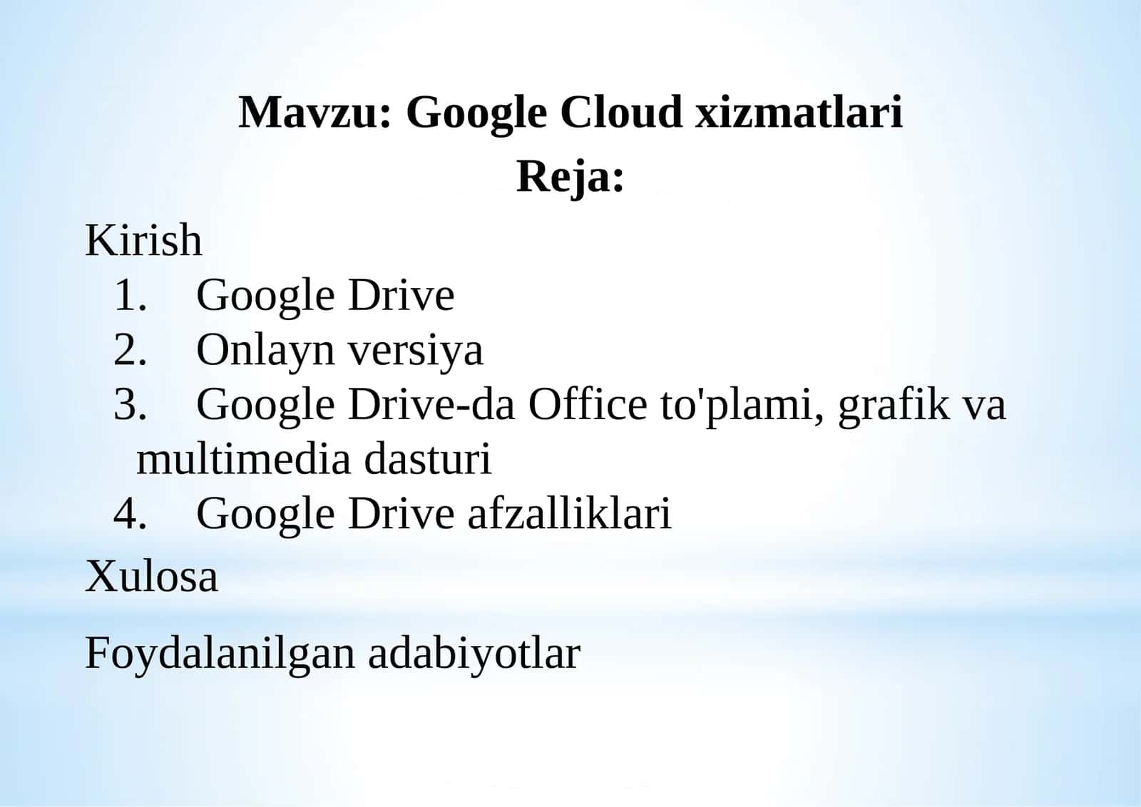 Google Cloud xizmatlari
