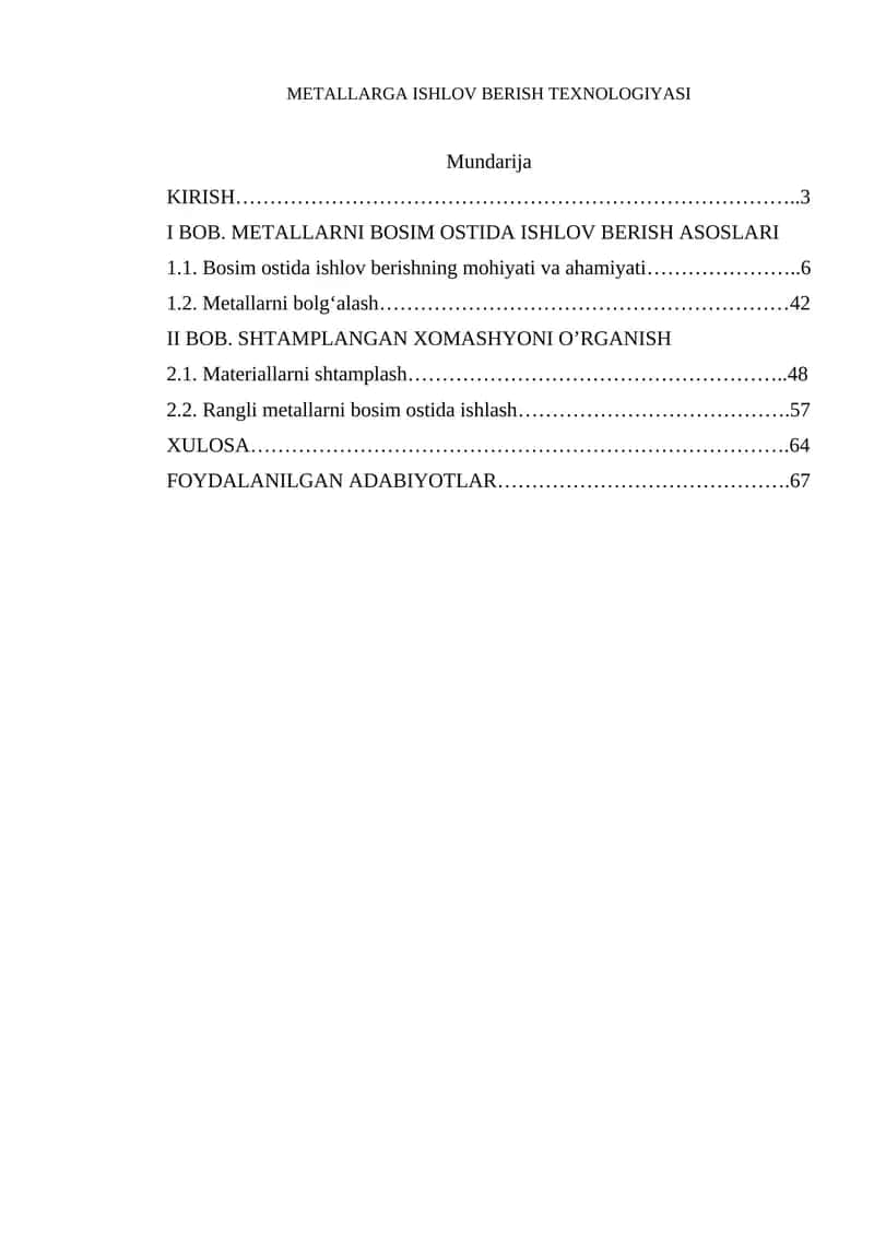 METALLARGA ISHLOV BERISH TEXNOLOGIYASI