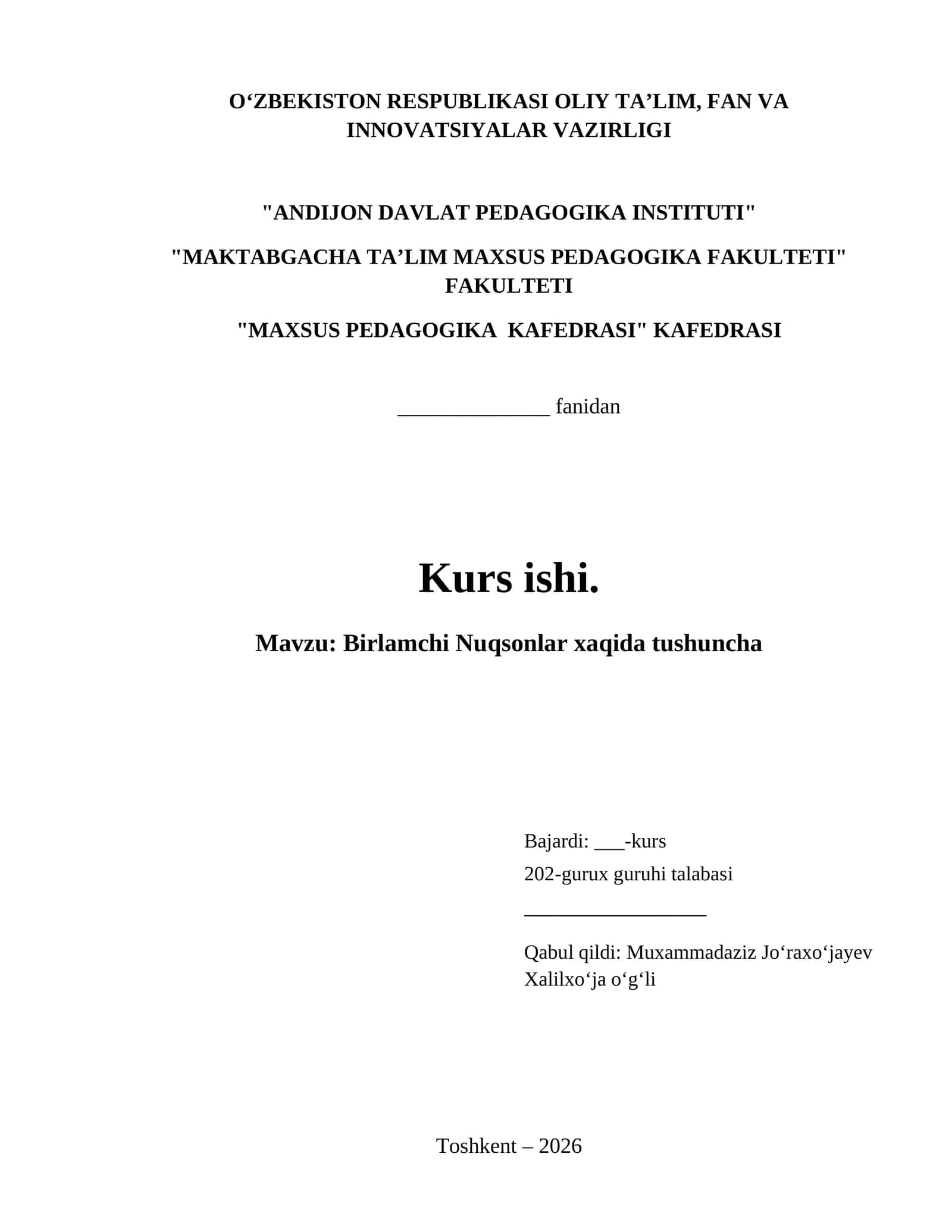 Birlamchi Nuqsonlar xaqida tushuncha