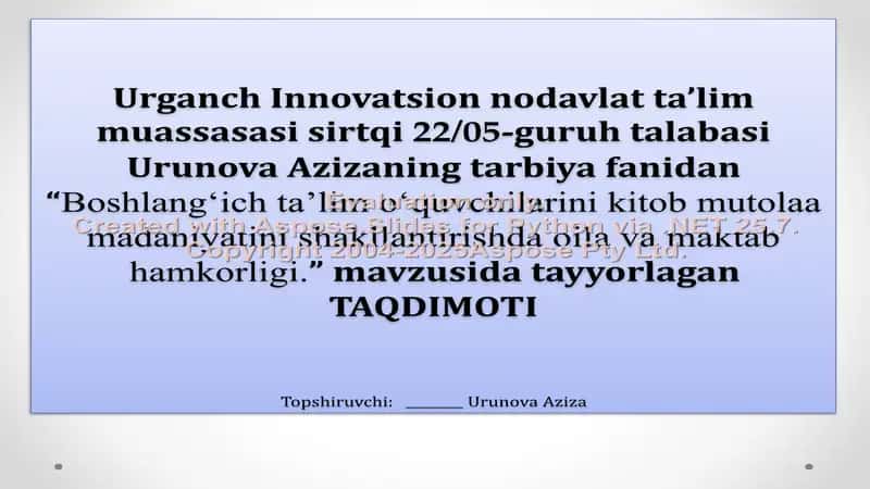 Boshlang‘ich ta’lim o‘quvchilarini kitob mutolaa madaniyatini shakllantirishda oila va maktab hamkorligi