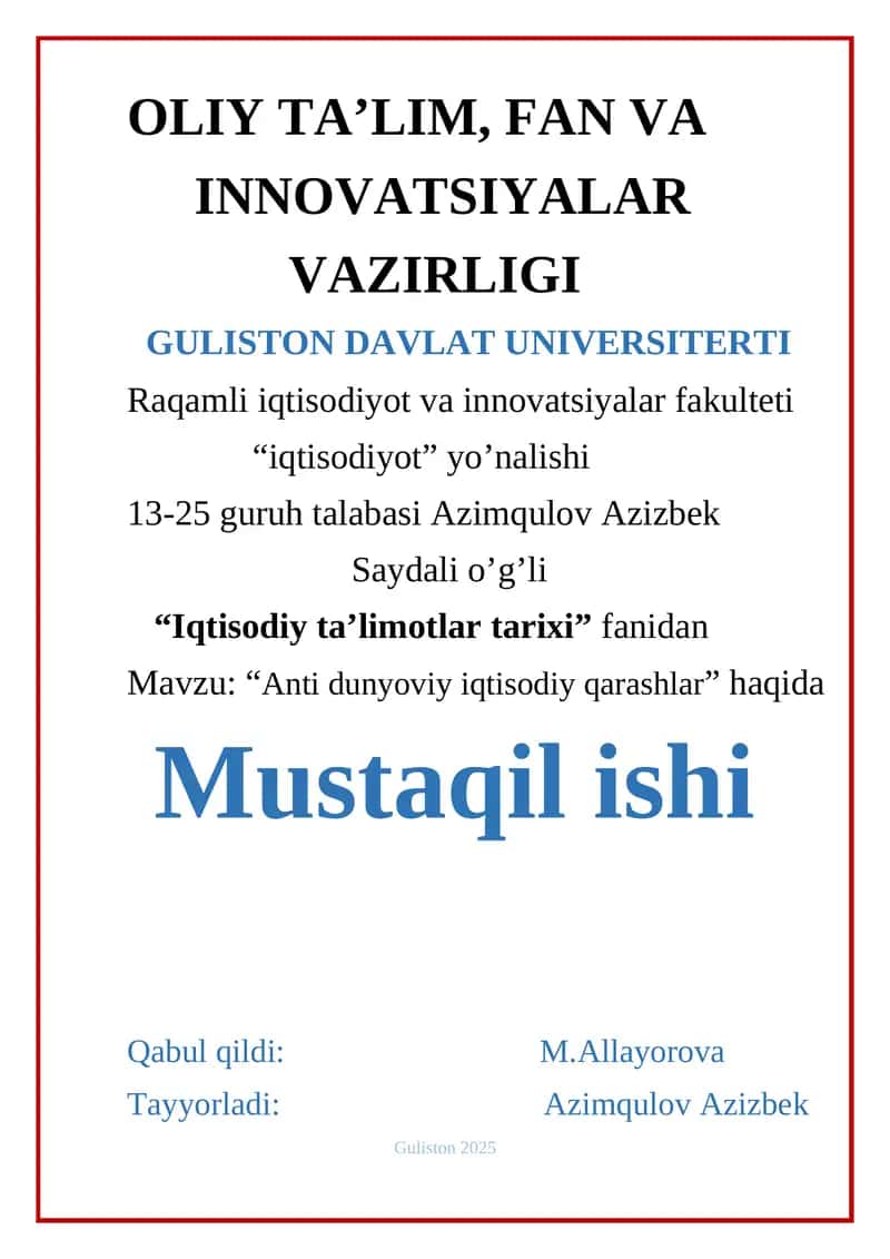 Anti dunyodagi iqtisodiy qarashlar