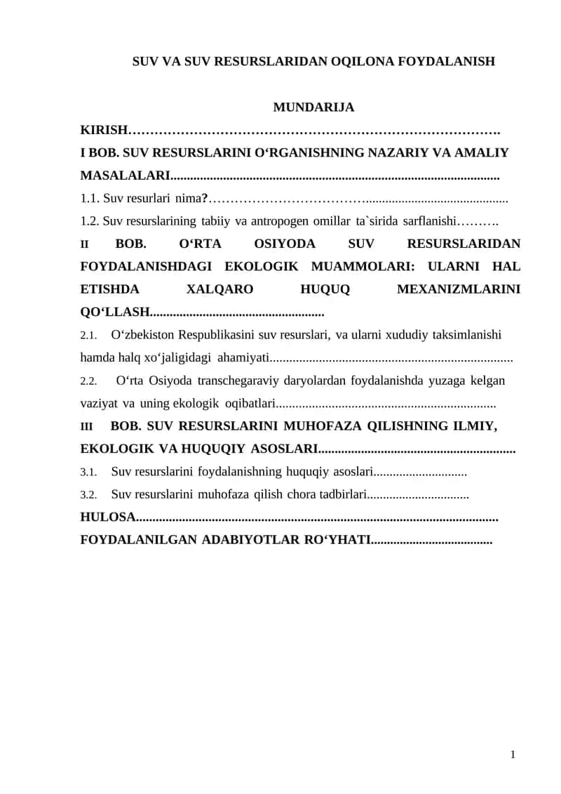 SUV VA SUV RESURSLARIDAN OQILONA FOYDALANISH