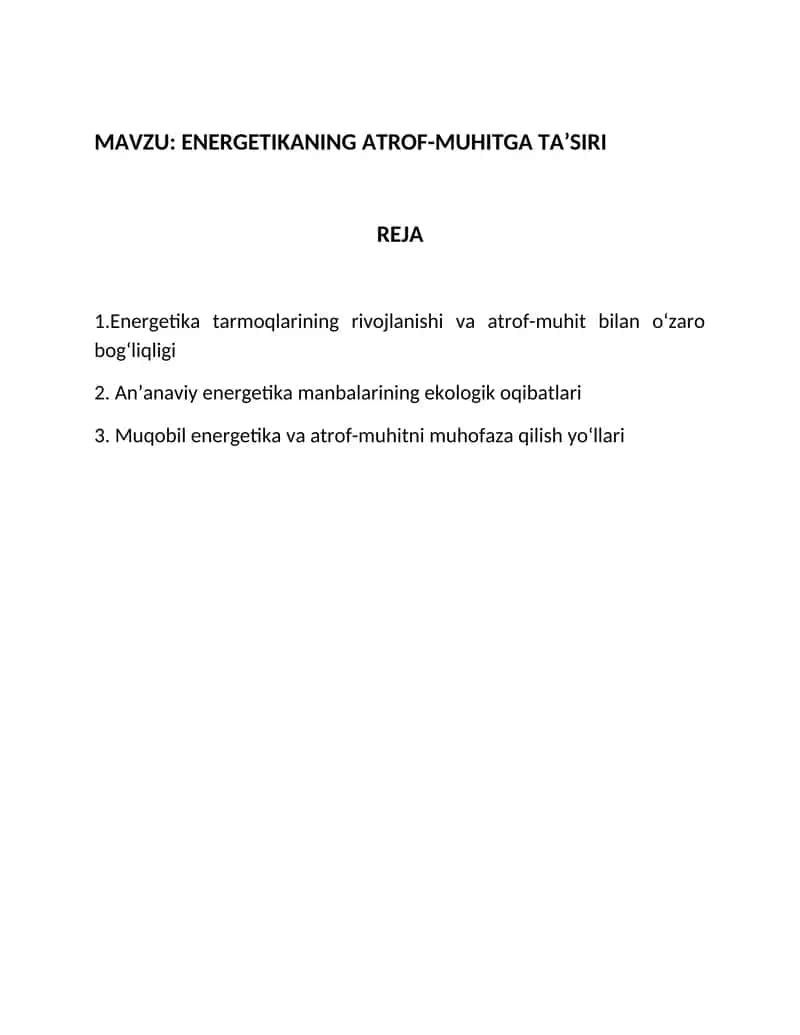 ENERGETIKANING ATROF-MUHITGA TA’SIRI