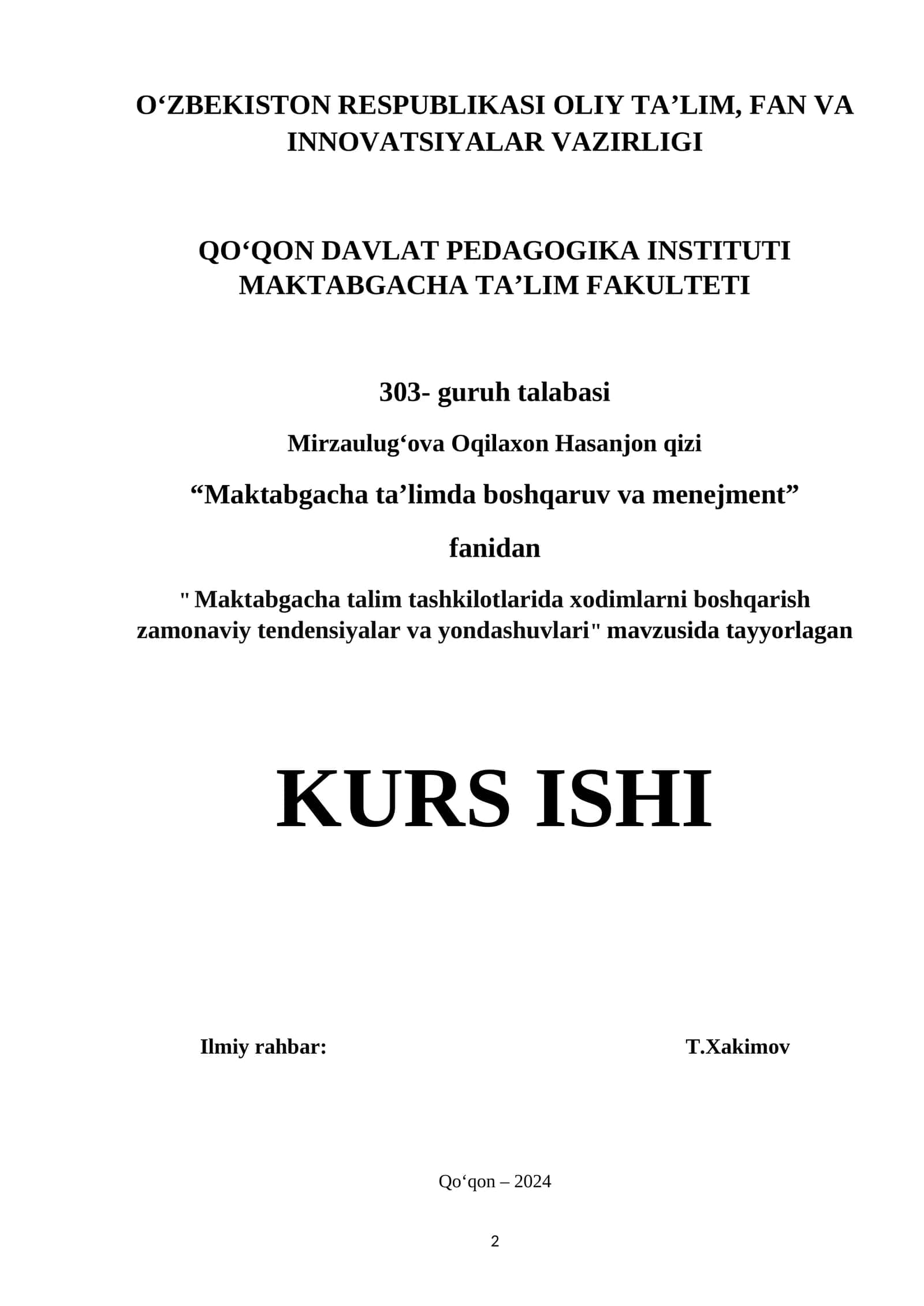 "Maktabgacha ta’limda boshqaruv va menejment"