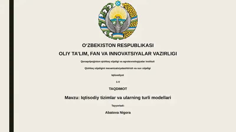 Iqtisodiy tizimlar va ularning turli modellari