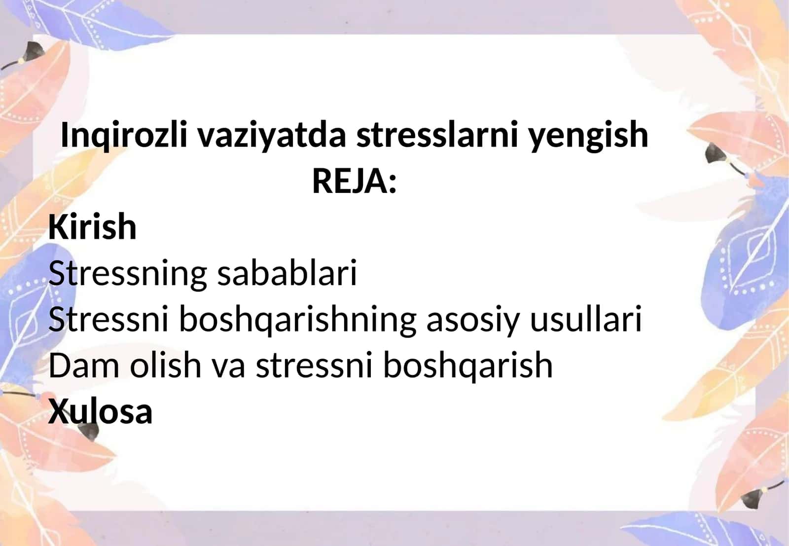 Inqirozli vaziyatda stresslarni yengish