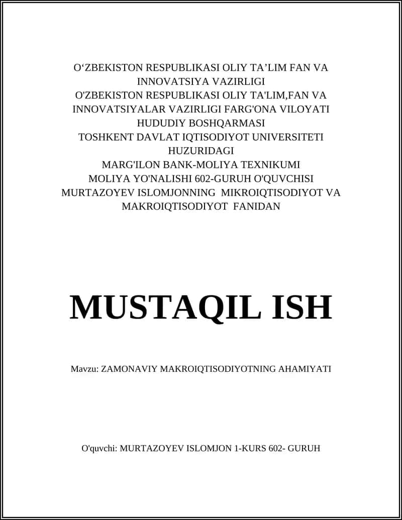 Zamonaviy makroiqtisodiyotning ahmiyat