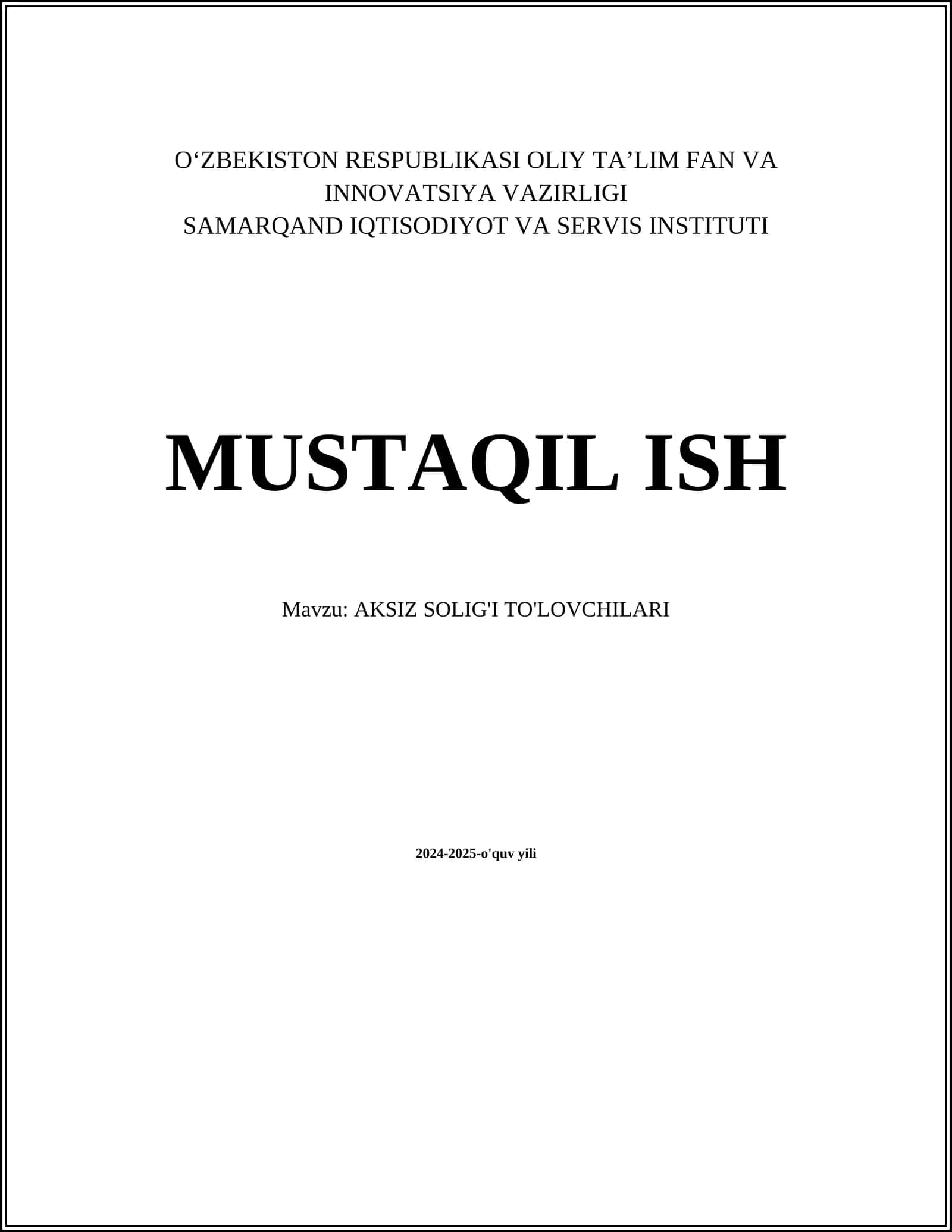 AKSIZ SOLIG'I TO'LOVCHILARI
