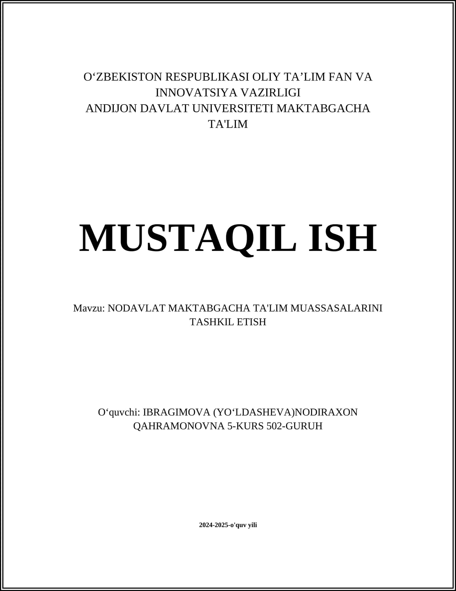 Noma'muriy maktabgacha ta'lim muassasalari tashkil etish tartibi