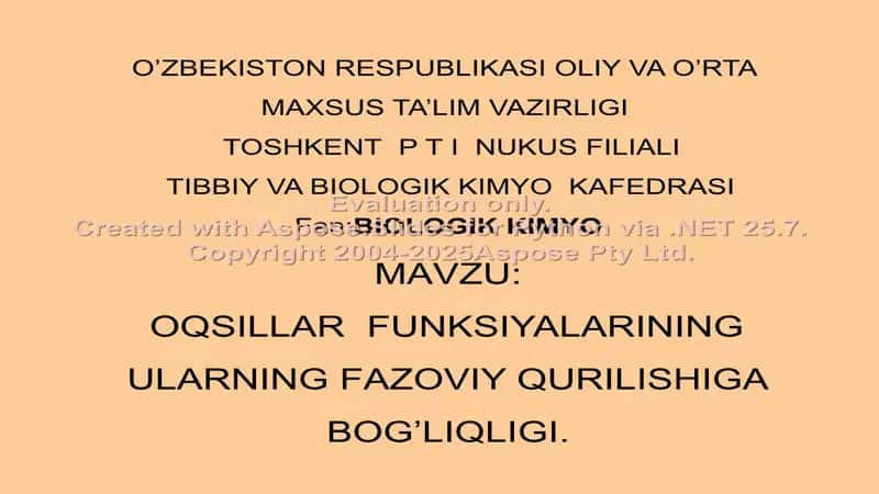 Oqsillar Funksiyalari va Ularning Fazoviy Qurilishiga Bog'liq