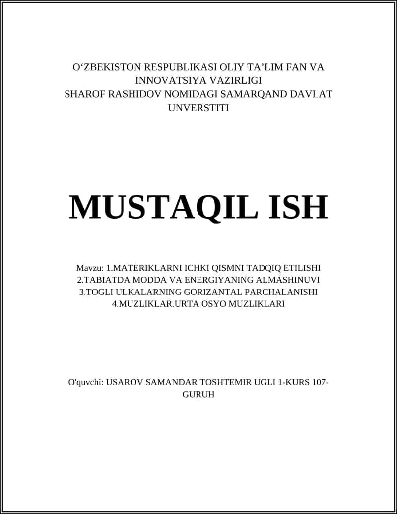 Materiklarni ichki qismini tadqiq etish