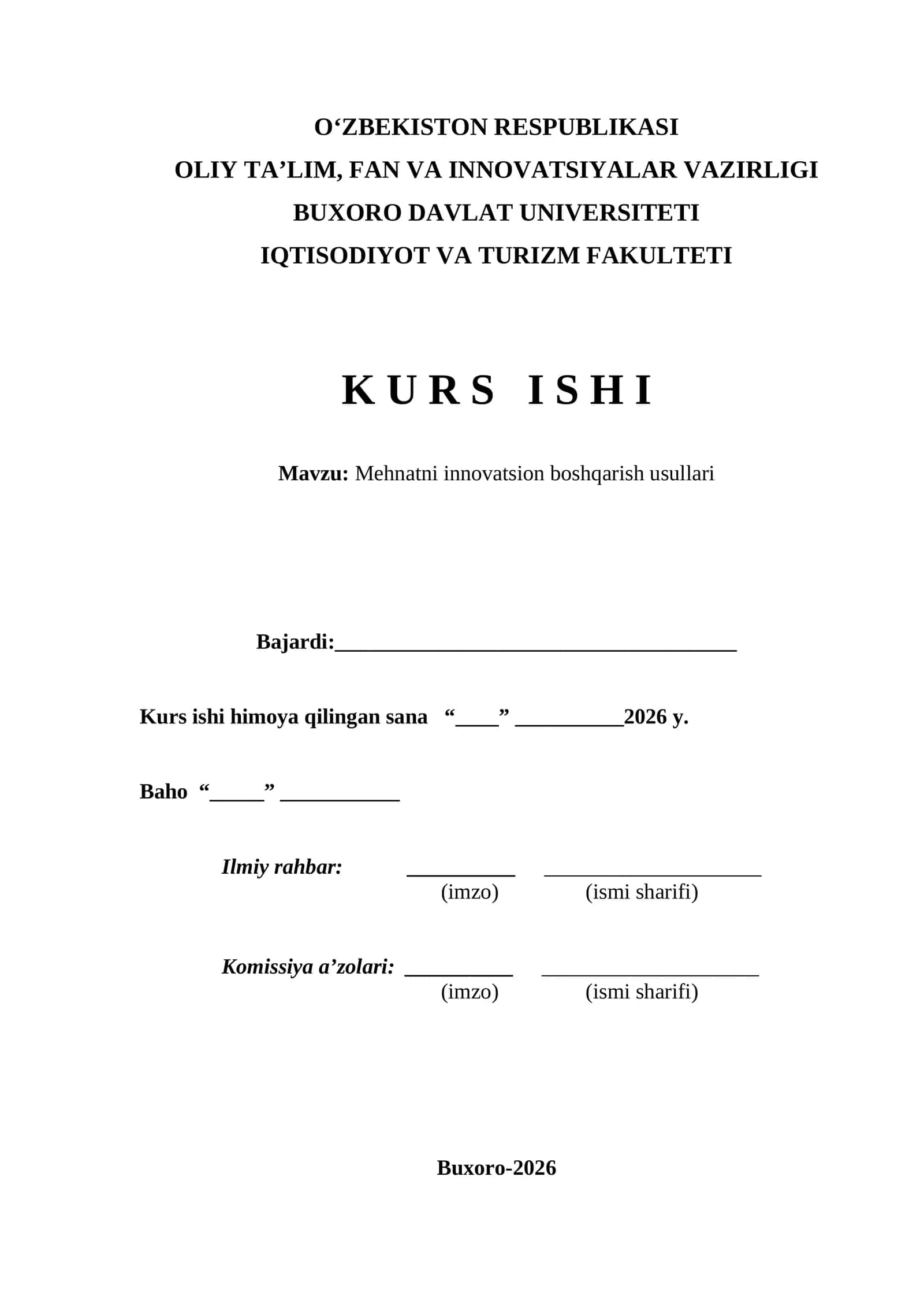 Mehnatni innovatsion boshqarish usullari kurs ishi