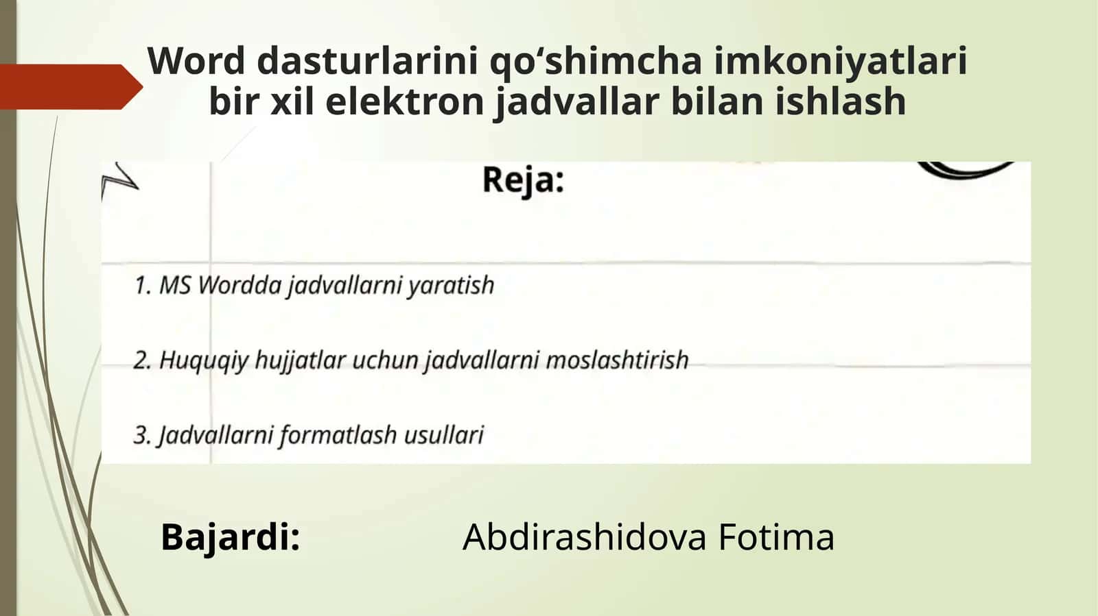 Word dasturlarini qoʻshimcha imkoniyatlari