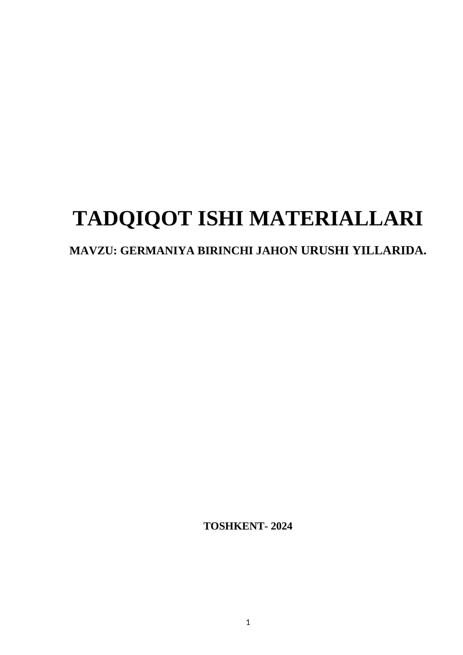 GERMANIYA BIRINCHI JAHON URUSHI YILLARIDA
