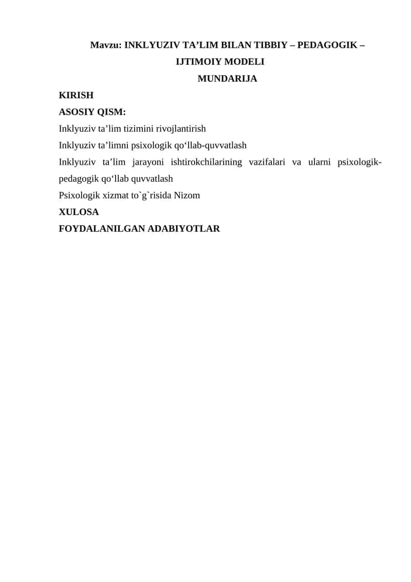 INKLYUZIV TA’LIM BILAN TIBBIY – PEDAGOGIK – IJTIMOIY MODELI