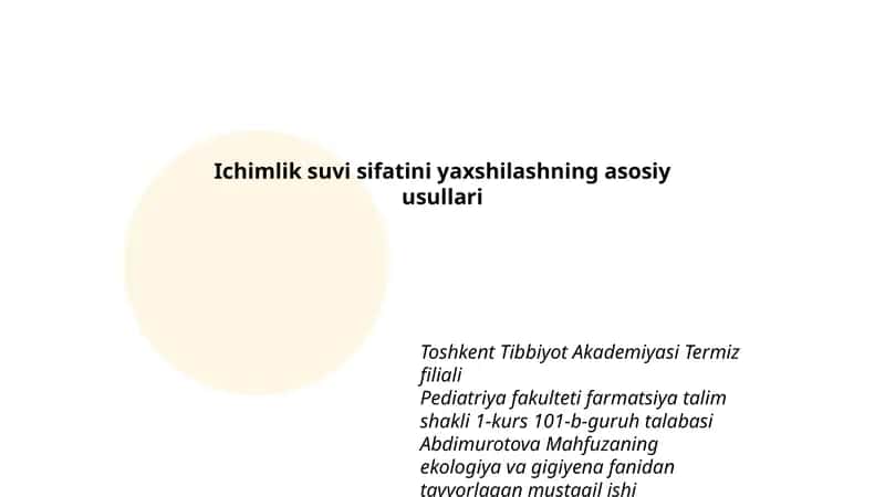 Ichimlik suvi sifatini yaxshilashning asosiy usullari