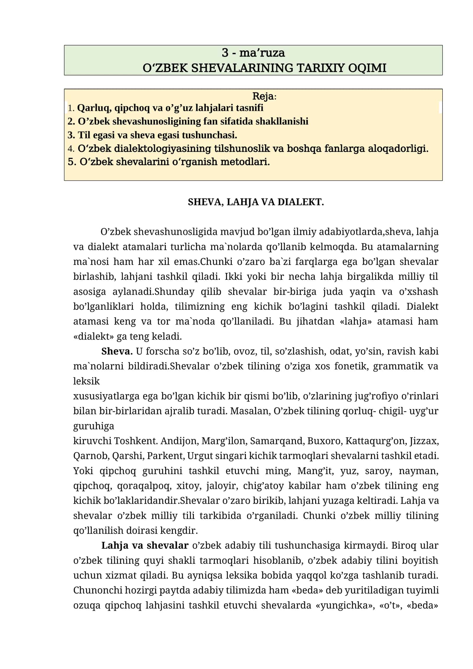 O‘ZBEK SHEVALARINING TARIXIY OQIMI