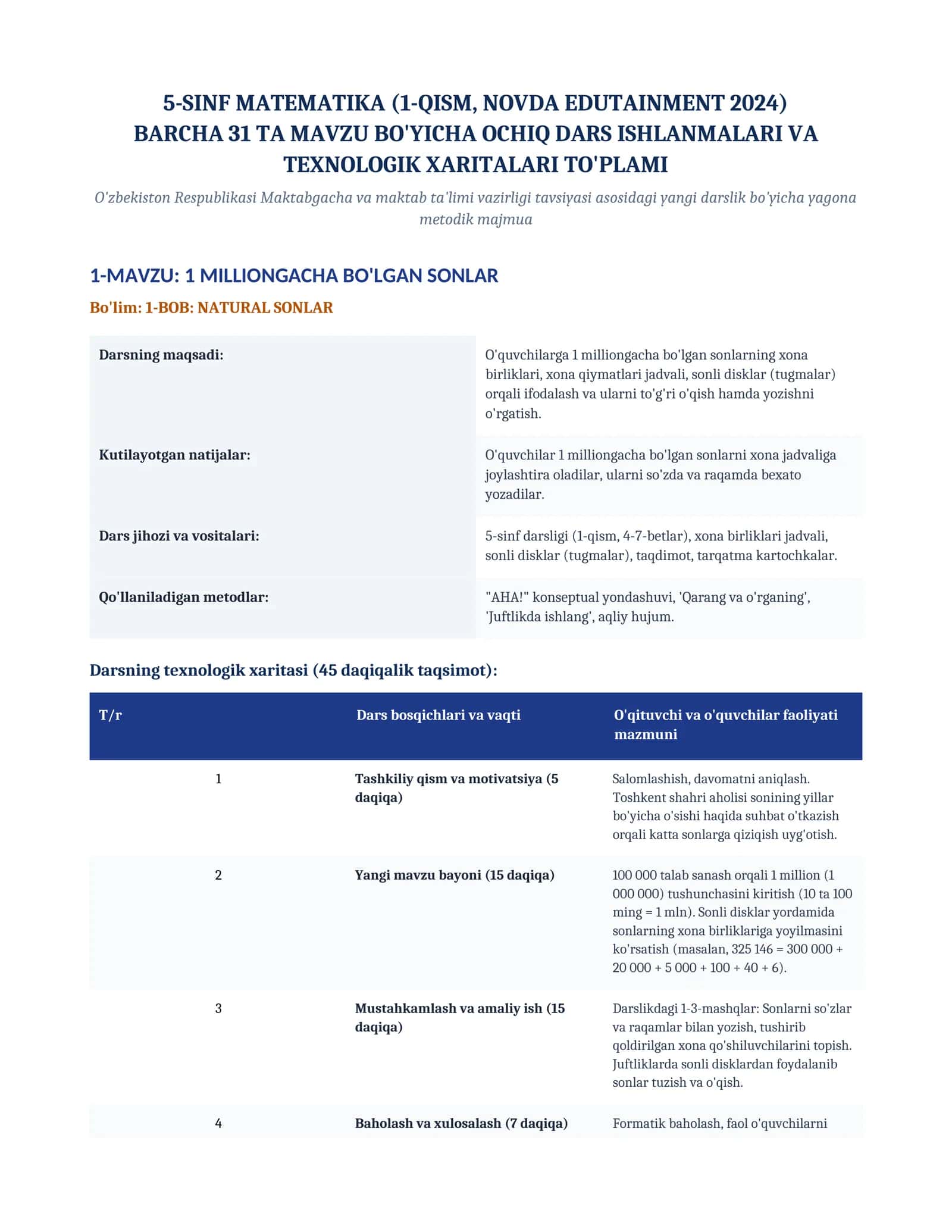 5-SINF MATEMATIKA (1-QISM, NOVDA EDUTAINMENT 2024)