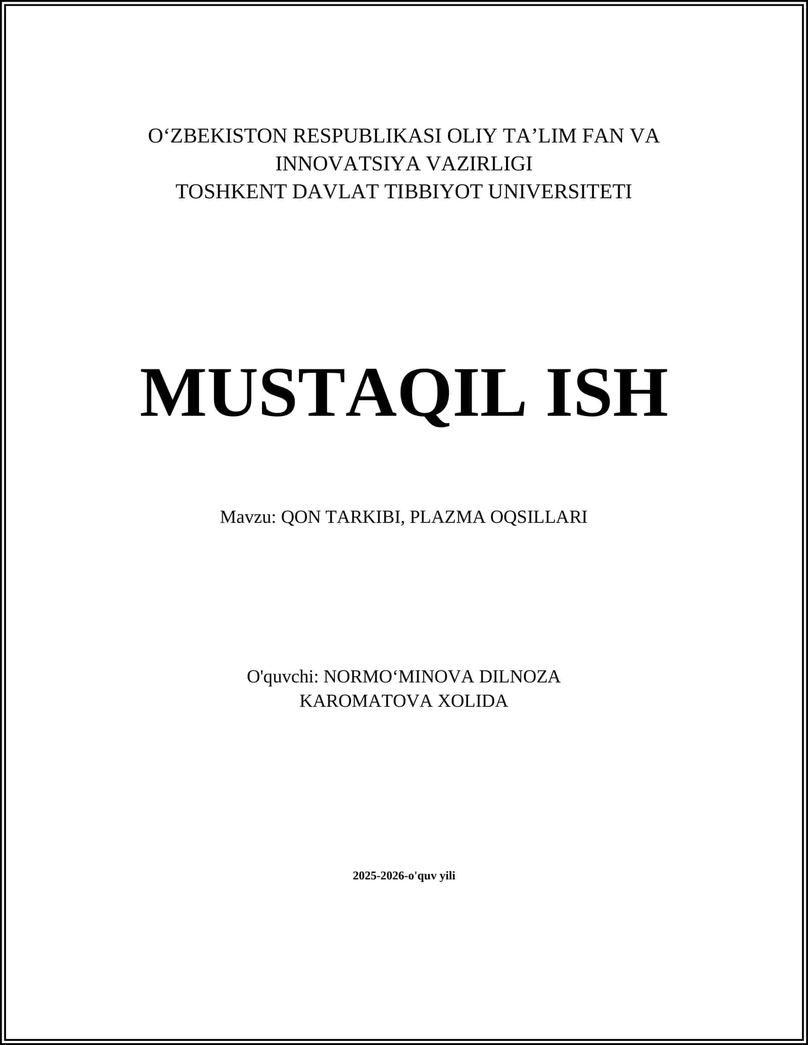 QON TARKIBI, PLAZMA OQSILLARI