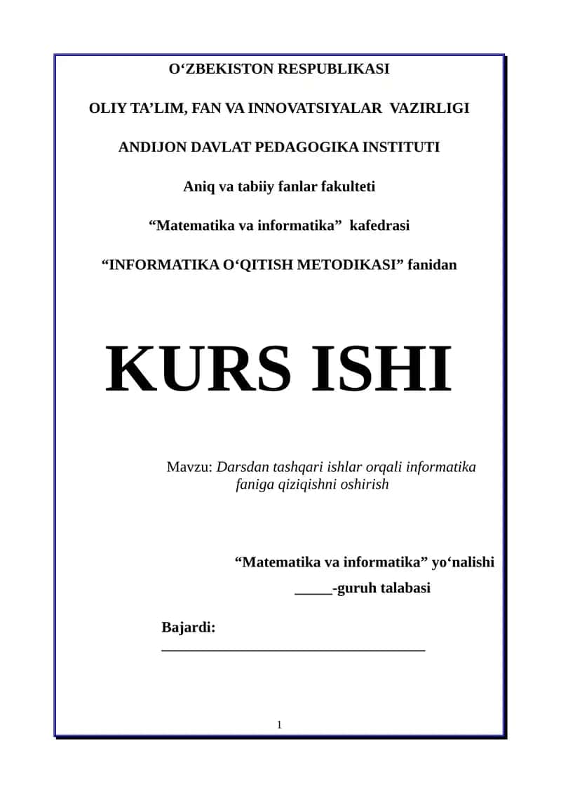 Darsdan tashqari ishlar orqali informatika faniga qiziqishni oshirish