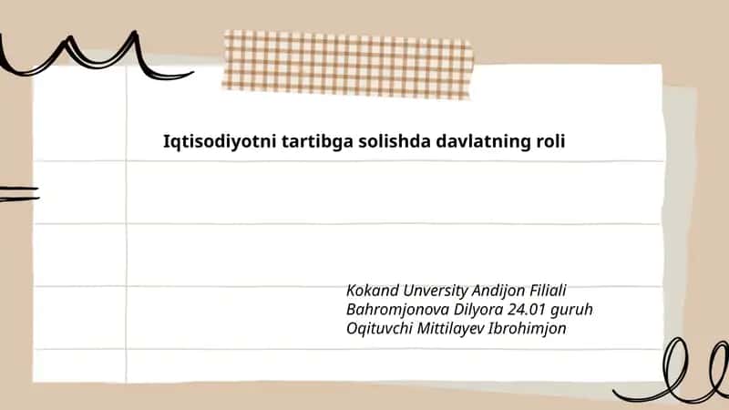 Iqtisodiyotni tartibga solishda davlatning roli