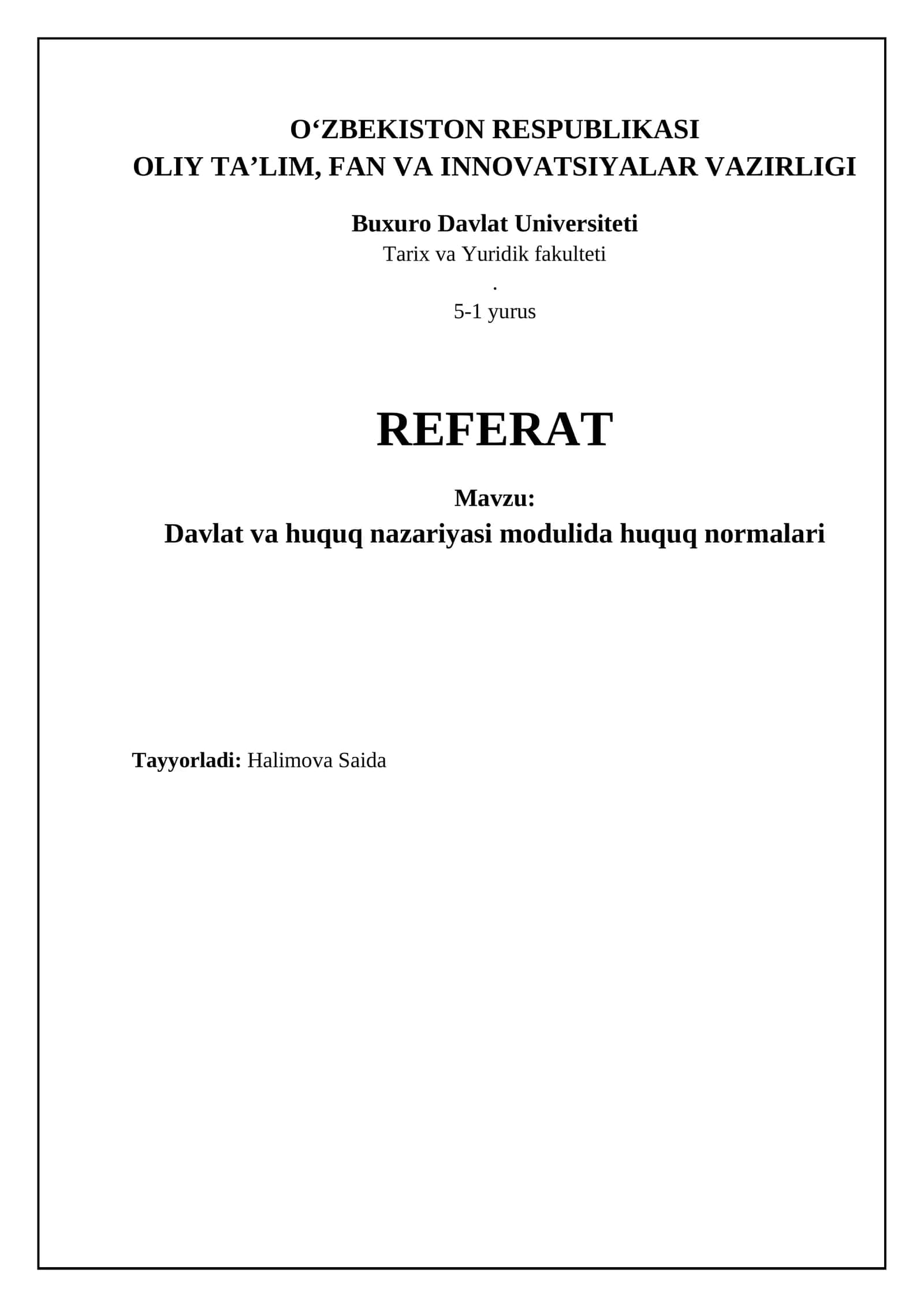 Davlat va huquq nazariyasi modulida huquq normalari