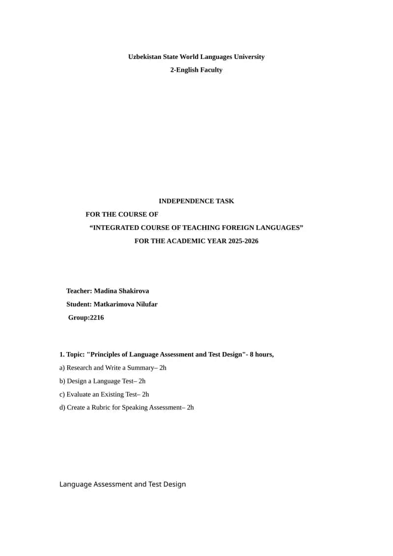 Principles of Language Assessment and Test Design