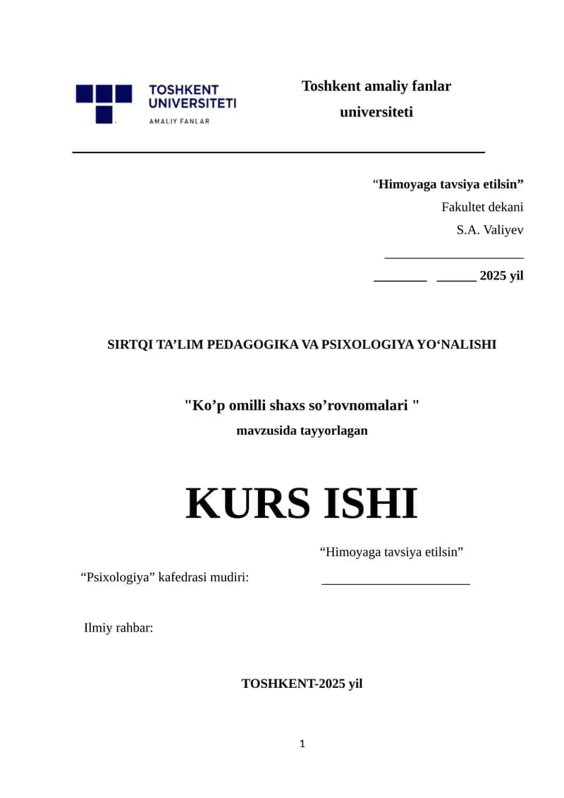 SIRTQI TA’LIM PEDAGOGIKA VA PSIXOLOGIYA YO‘NALISHI