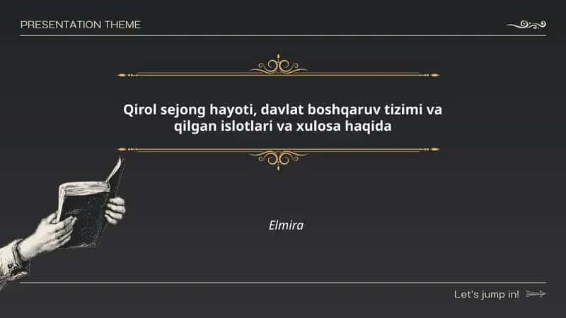 Qirol sejong hayoti, davlat boshqaruv tizimi va qilgan islotlari va xulosa haqida