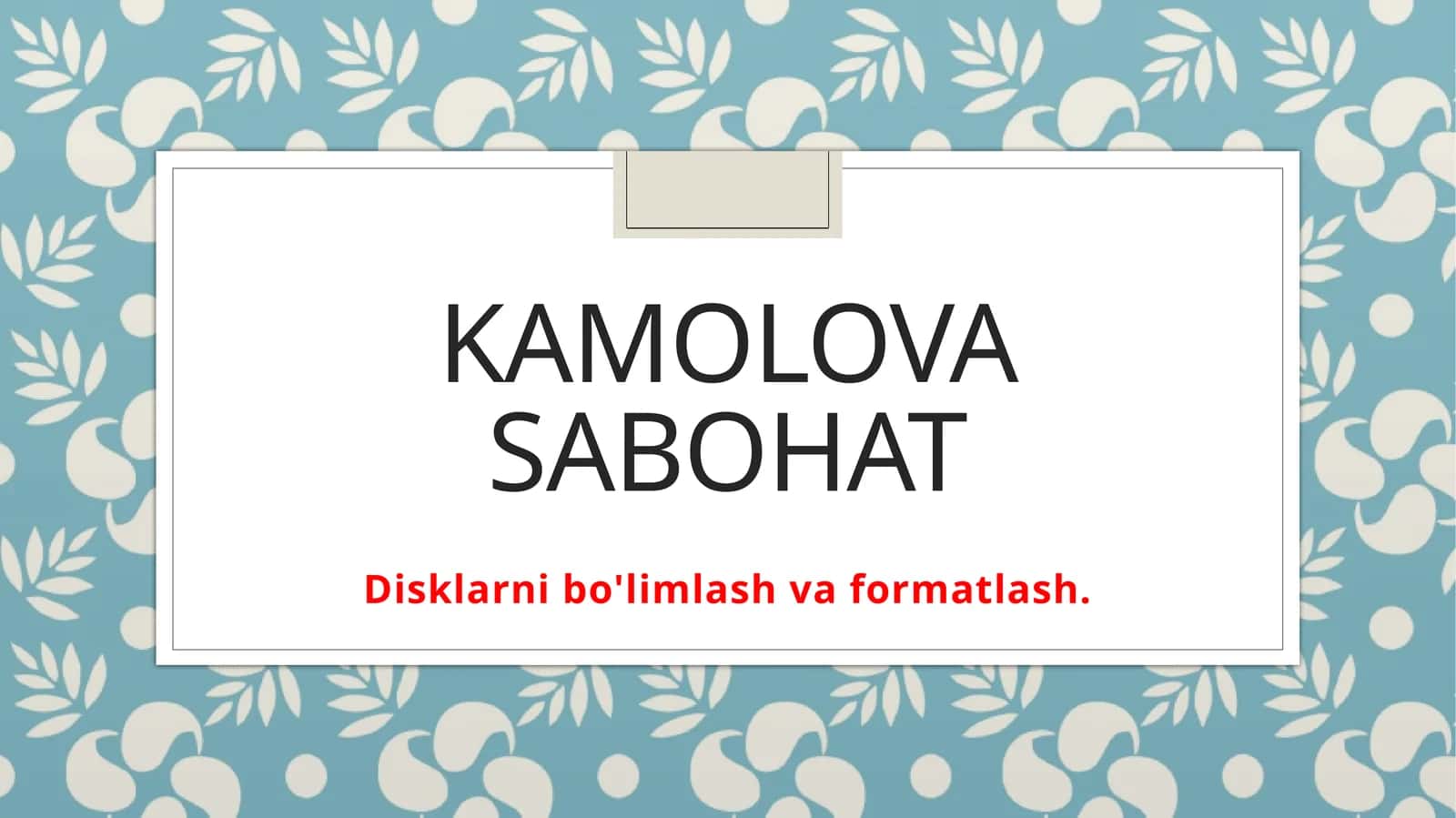 Disklarni bo'limlash va formatlash