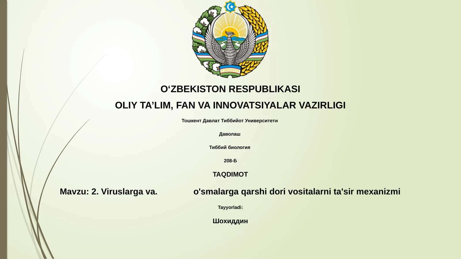 Viruslarga va. o'smalarga qarshi dori vositalarni ta'sir mexanizmi