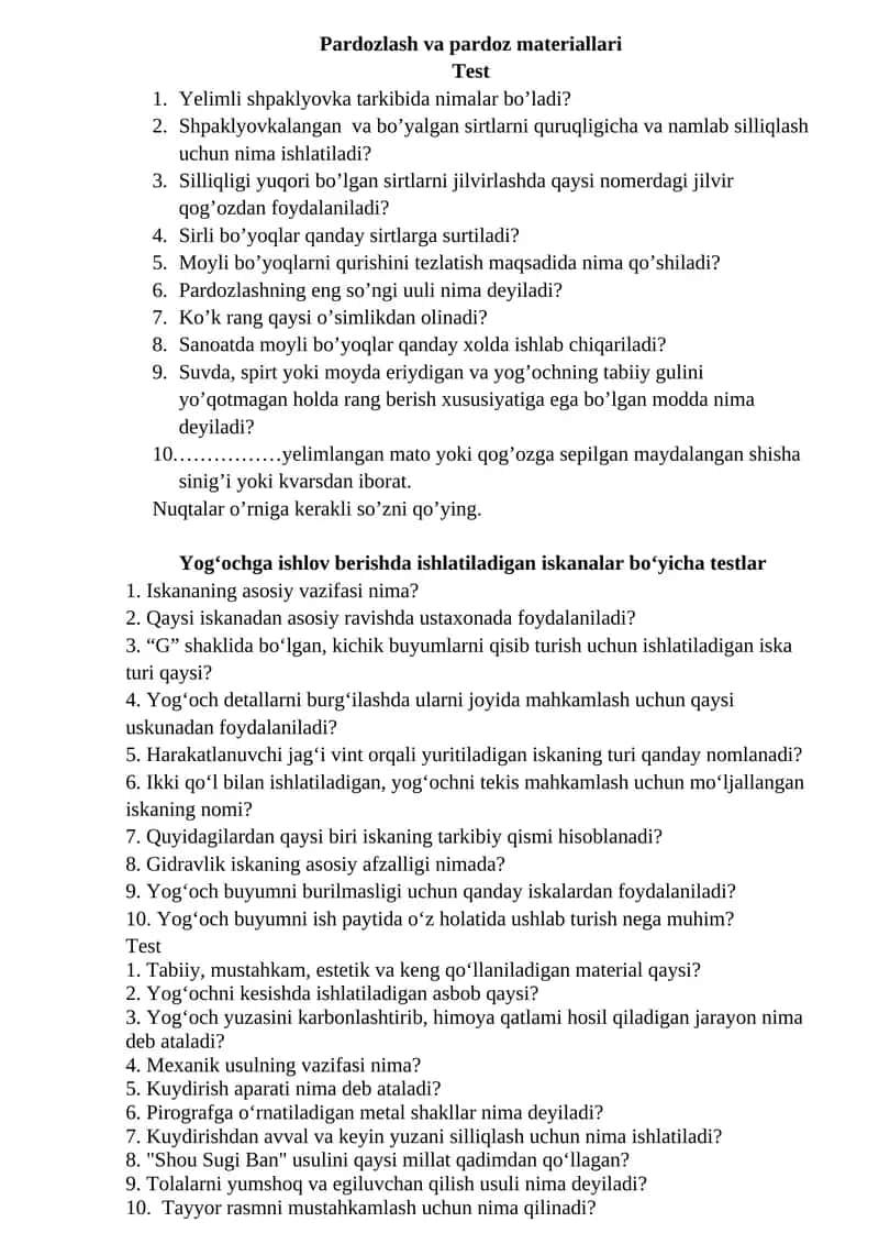 Pardozlash va pardoz materiallari
