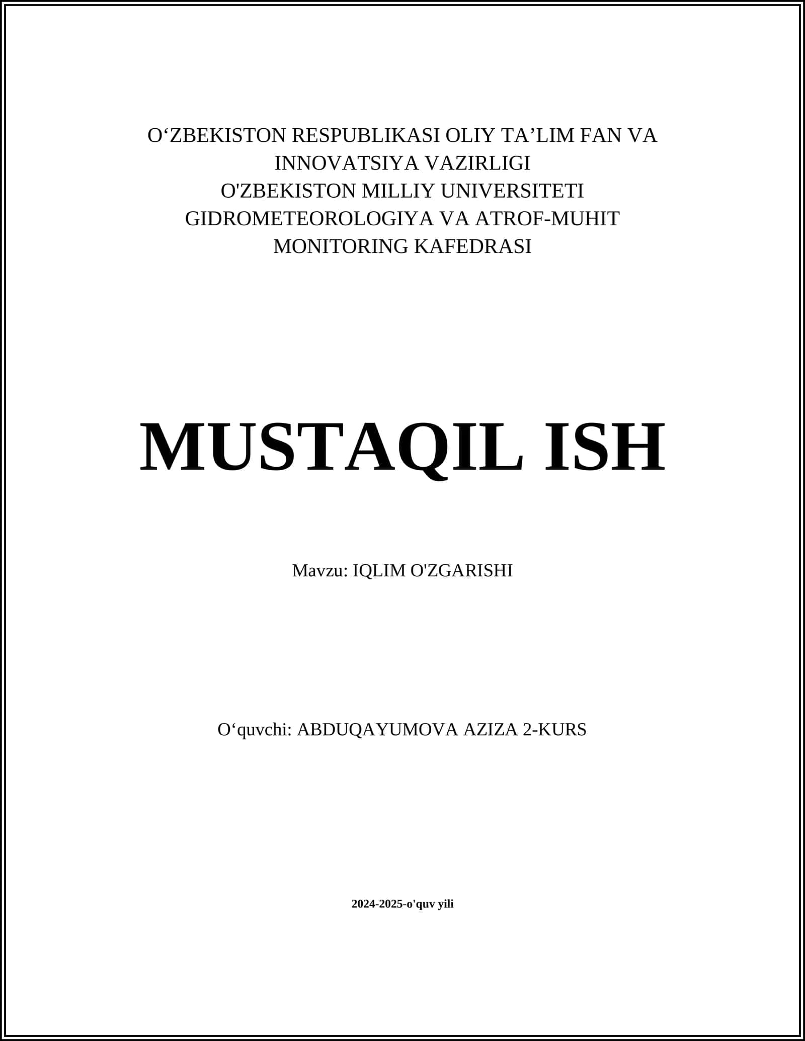 IQLIM O'ZGARISHI