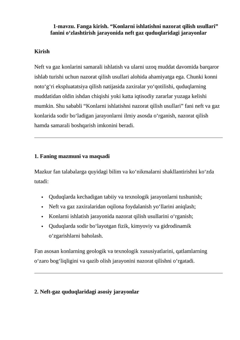 Konlarni ishlatishni nazorat qilish usullari